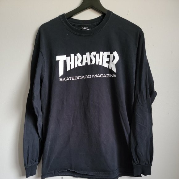 Thrasher Skateboard Magazine Adult Medium Black White Long Sleeve Tee Men's - Picture 1 of 8